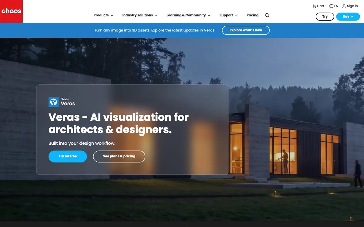 Chaos Veras product page hero, captured 29 September 2026.