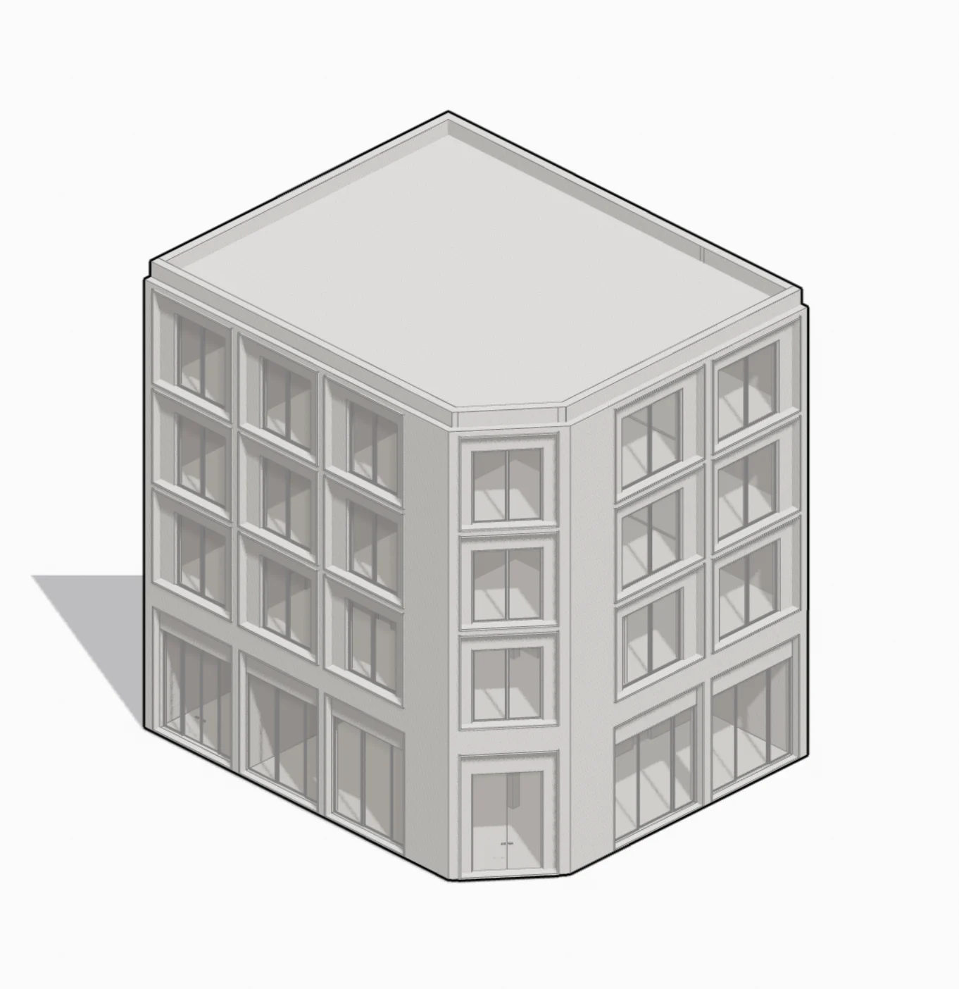 Three-dimensional model of the four-storey corner building